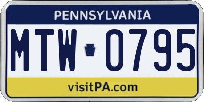 PA license plate MTW0795