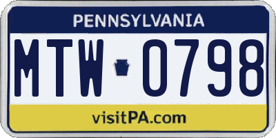 PA license plate MTW0798
