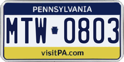 PA license plate MTW0803