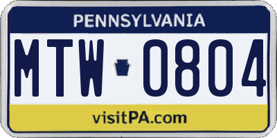 PA license plate MTW0804