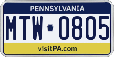 PA license plate MTW0805