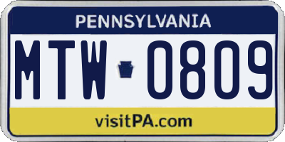 PA license plate MTW0809