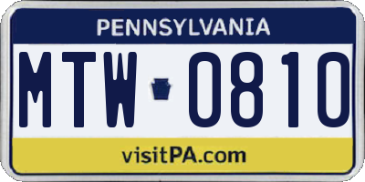 PA license plate MTW0810