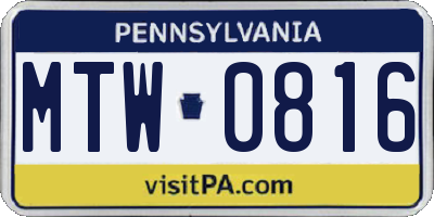 PA license plate MTW0816