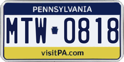 PA license plate MTW0818