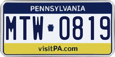 PA license plate MTW0819