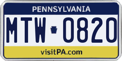 PA license plate MTW0820