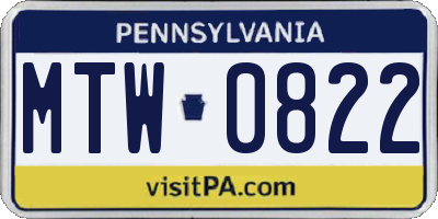 PA license plate MTW0822