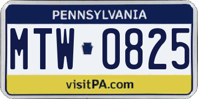 PA license plate MTW0825