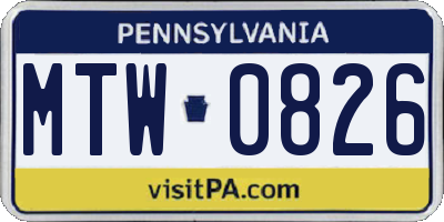 PA license plate MTW0826