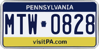 PA license plate MTW0828