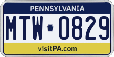 PA license plate MTW0829