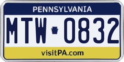 PA license plate MTW0832