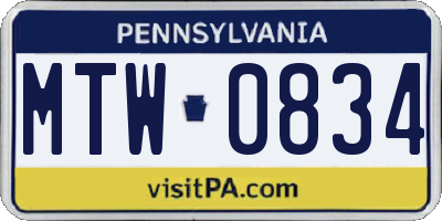 PA license plate MTW0834