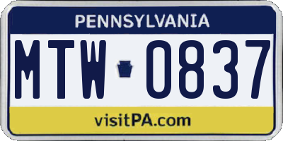 PA license plate MTW0837