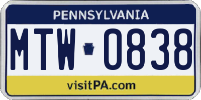 PA license plate MTW0838
