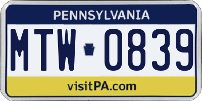 PA license plate MTW0839