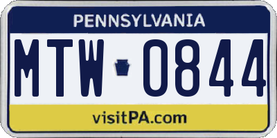 PA license plate MTW0844