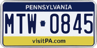 PA license plate MTW0845