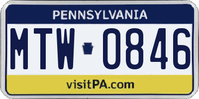 PA license plate MTW0846