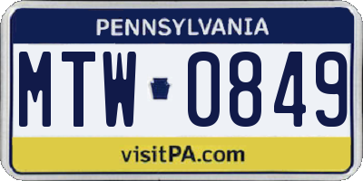 PA license plate MTW0849