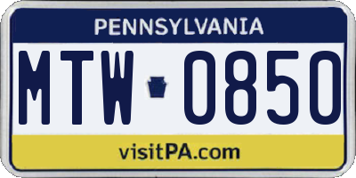PA license plate MTW0850