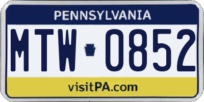 PA license plate MTW0852