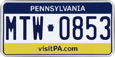 PA license plate MTW0853