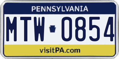 PA license plate MTW0854