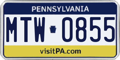 PA license plate MTW0855