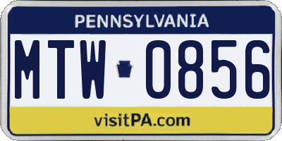 PA license plate MTW0856