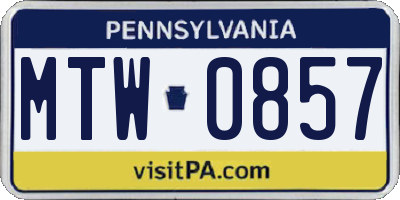 PA license plate MTW0857