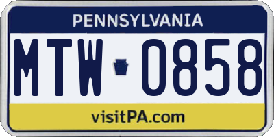 PA license plate MTW0858