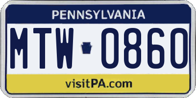 PA license plate MTW0860
