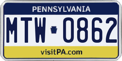 PA license plate MTW0862