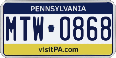 PA license plate MTW0868