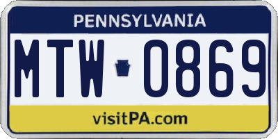 PA license plate MTW0869