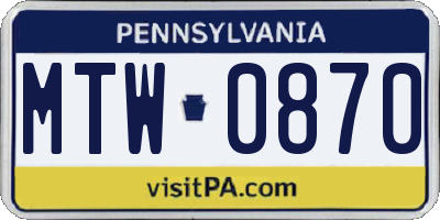 PA license plate MTW0870