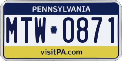PA license plate MTW0871