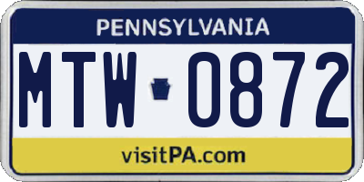 PA license plate MTW0872