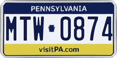 PA license plate MTW0874
