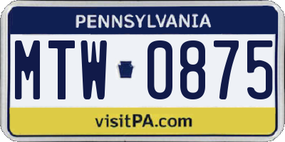 PA license plate MTW0875