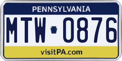 PA license plate MTW0876