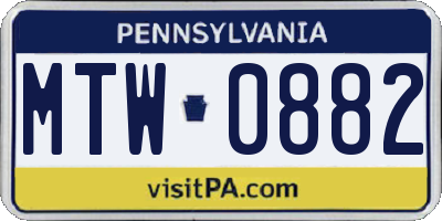 PA license plate MTW0882