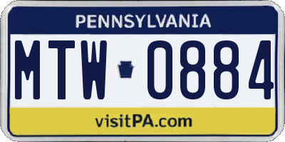 PA license plate MTW0884