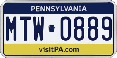 PA license plate MTW0889