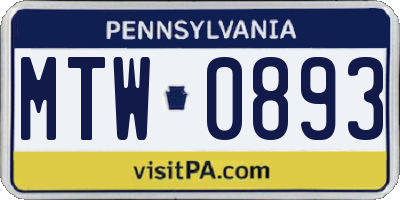 PA license plate MTW0893