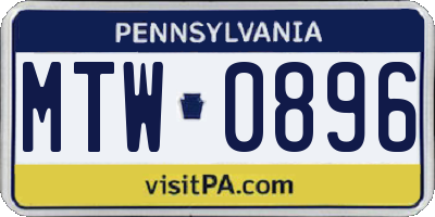 PA license plate MTW0896