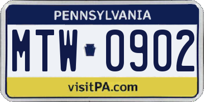 PA license plate MTW0902