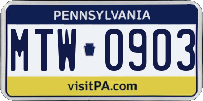 PA license plate MTW0903
